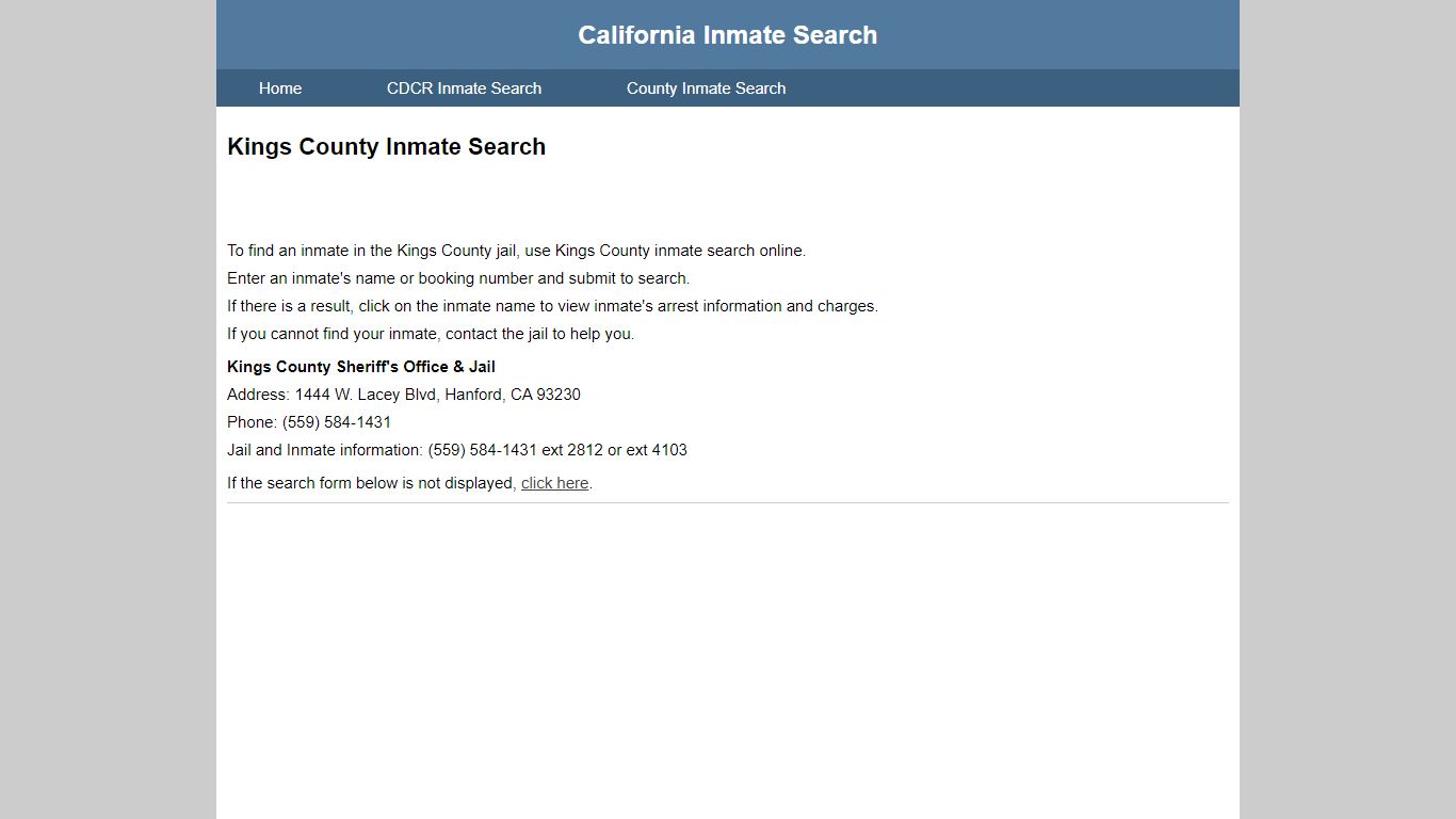 Kings County Inmate Search